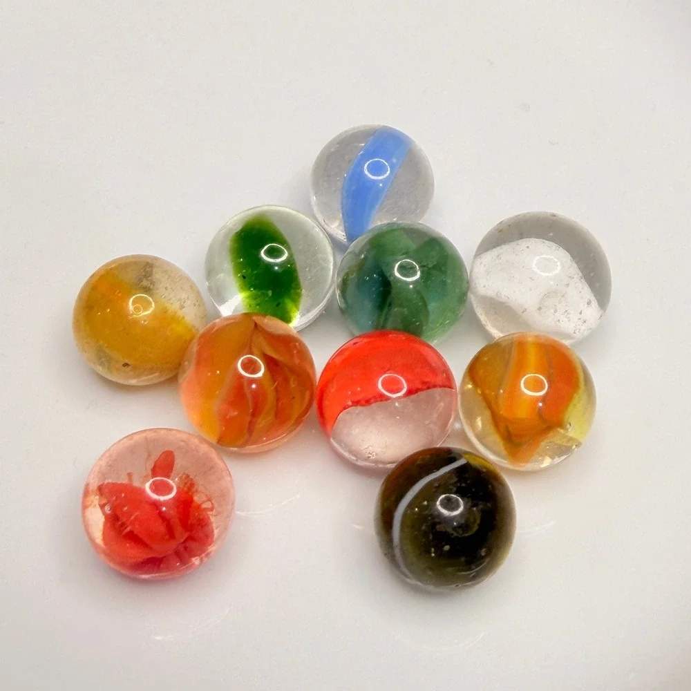 Vintage Mixed Glass Marbles Lot (10) – Trans Swirls, Clearies – Mid Century